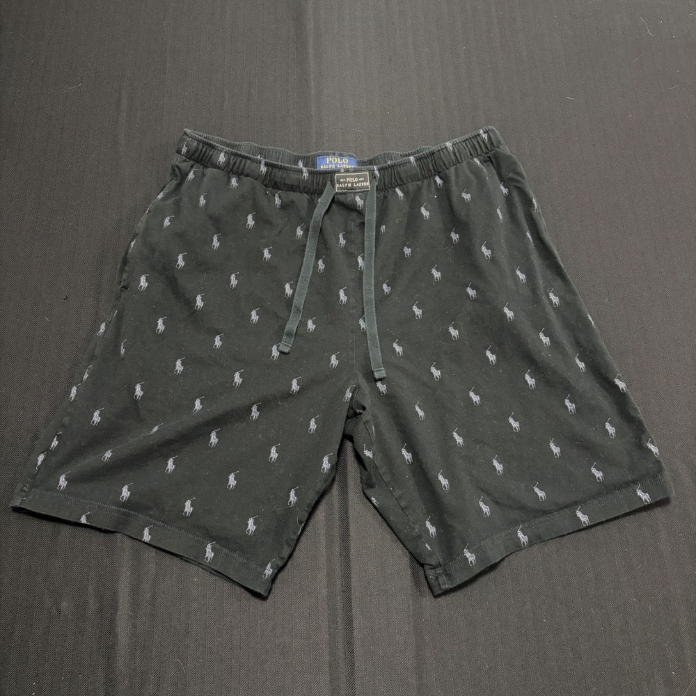 Polo Ralph Lauren Mens XL Black Pony Logo Print Sleep Pajama Shorts Drawstring